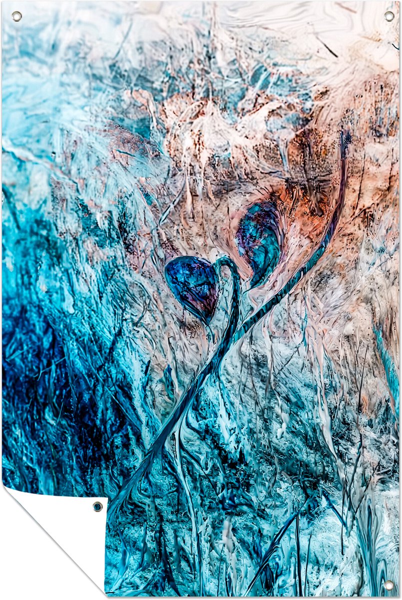 Koperaccent op blauw - Wanddecoratie buiten - Tuinposter - 50x75 cm