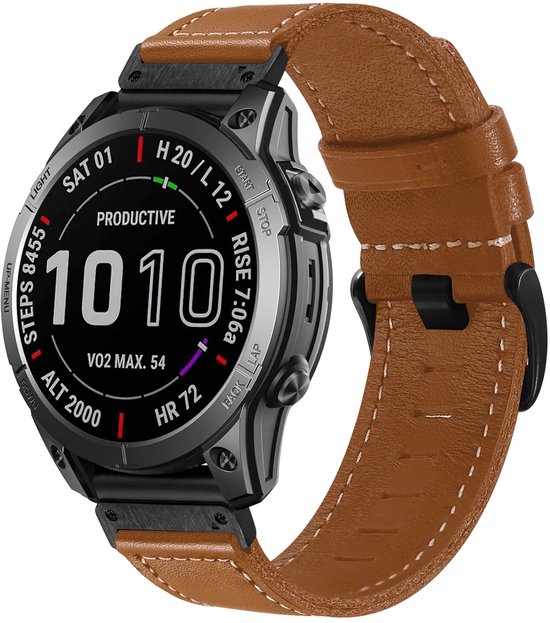 Bracelet en cuir Premium Strap-it compatible avec Garmin Fenix 8 (Pro-E-47mm) - Fenix 7 (Solar-Pro) - 6 (Solar-Pro) - Fenix 5 (Plus) / Forerunner 970 - 965 - 955 - 945 - 935 - 745 / Epix Gen 2 - Pro 47mm / Quatix 7-8 (Marron)