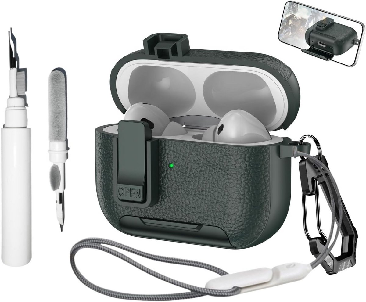 4-in-1 Beschermhoes voor AirPods Pro 3 met Slot, Sleutelhanger en Schoonmaakset - Stootvaste PC Harde Standaard Hoes voor Dames en Heren