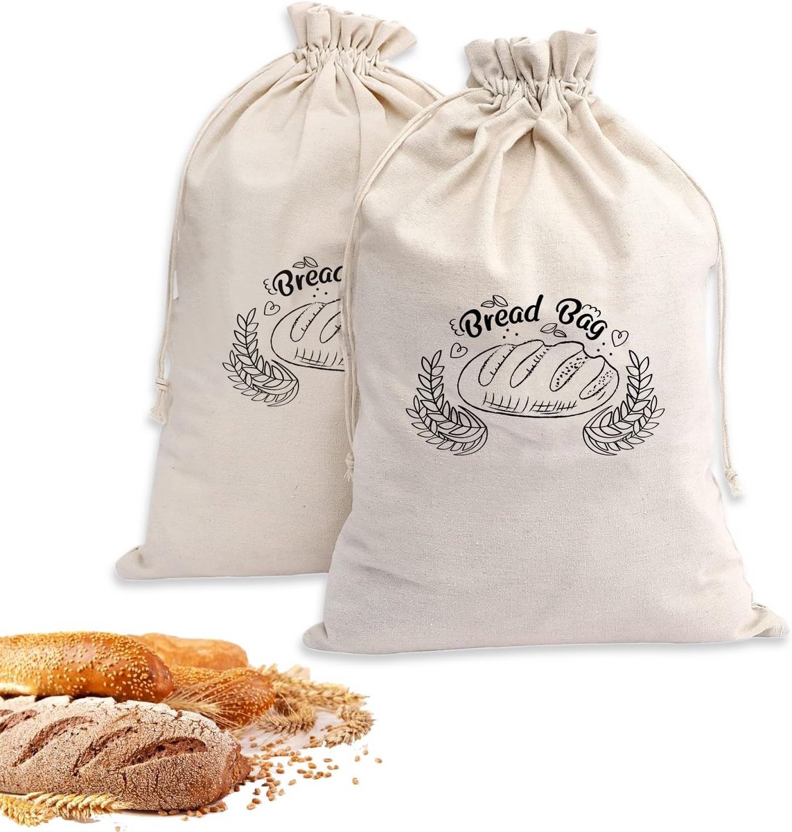 Set van 2 Linnen Broodzakken voor Vers Zelfgebakken Brood