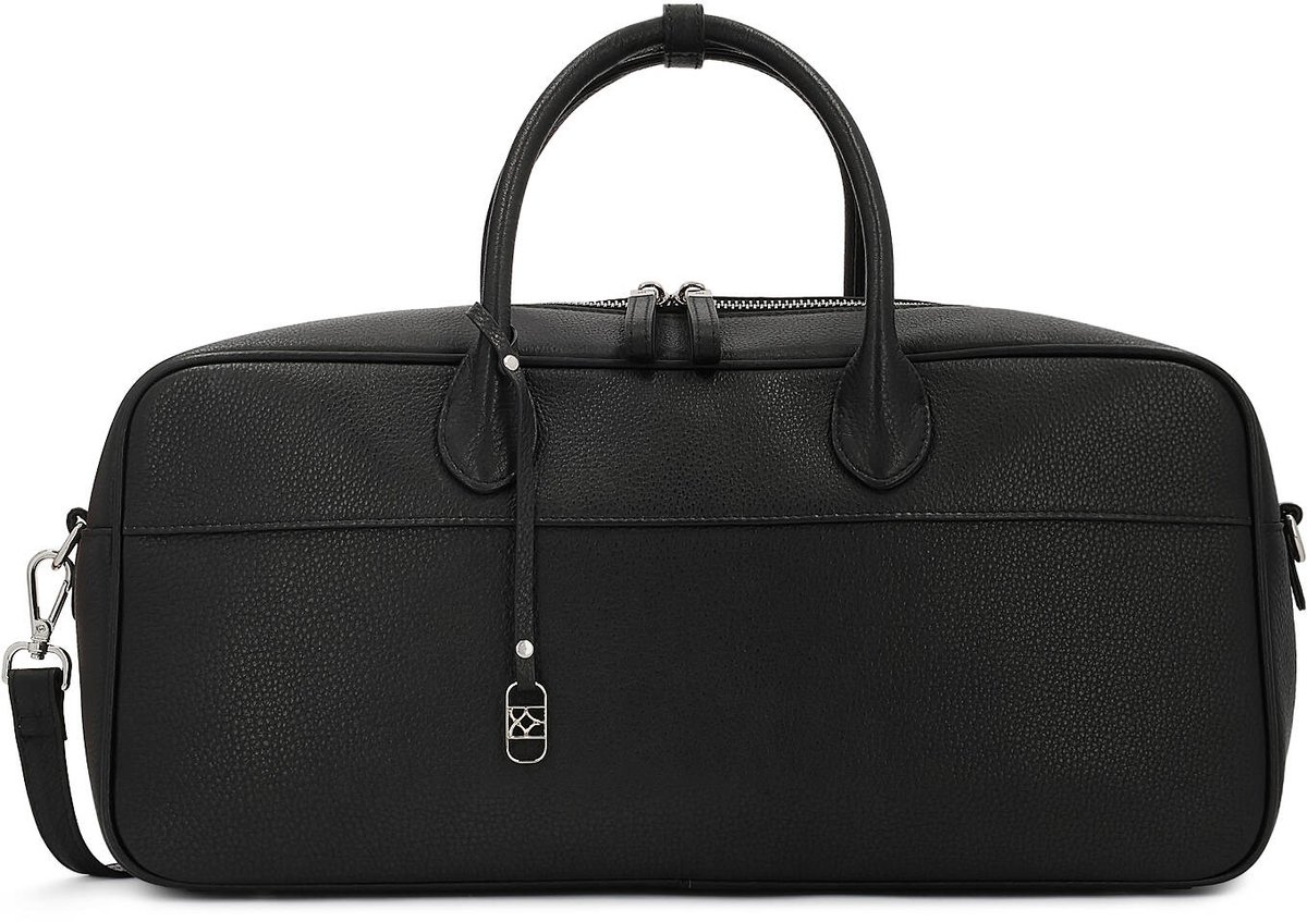 Oblong leather handbag with pendant