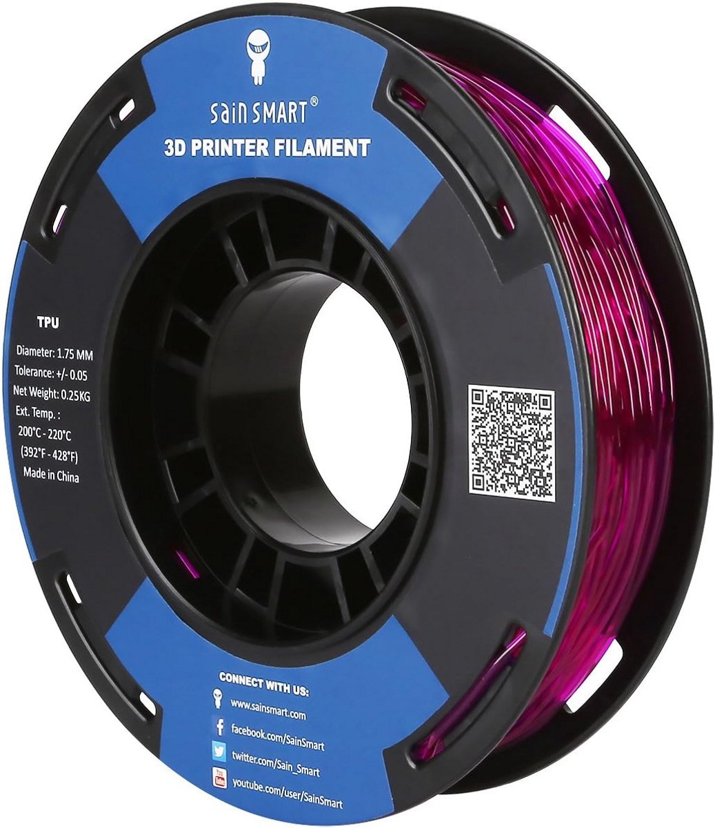 Flexibel TPU 3D Printer Filament 1.75mm Purple Shore 95A 250g Nauwkeurigheid