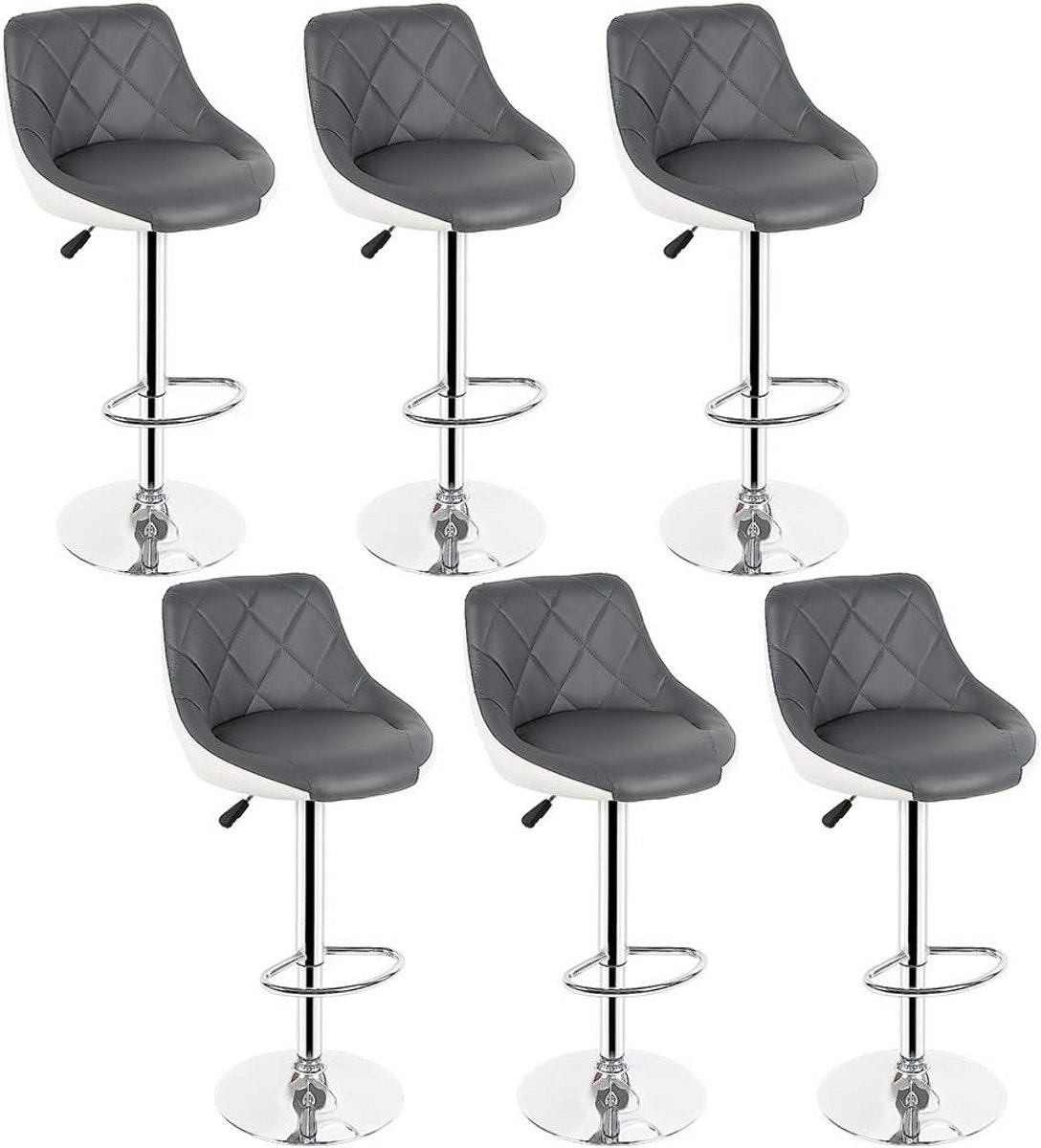 Set van 6 Verstelbare Barkrukken met Voetensteun - Comfortabele Keukenbarstoelen