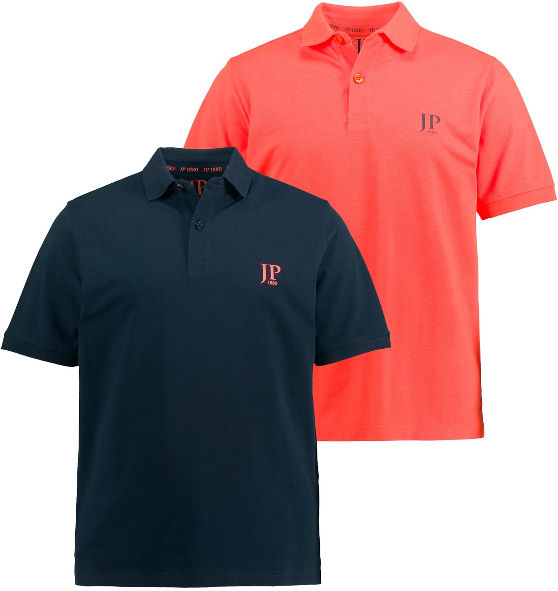 JP 1880 - Heren - Poloshirts basic set van 2 piqué gekamd katoen - Neonoranje - Maat 8XL