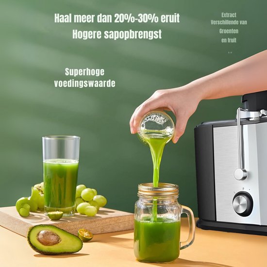 Aurixi® Sapcentrifuges groenten en fruit - Sapcentrifuges - Slowjuicer - Zilver - ‎20cm x 5cm x 15cm van Aurixi — afbeelding 3