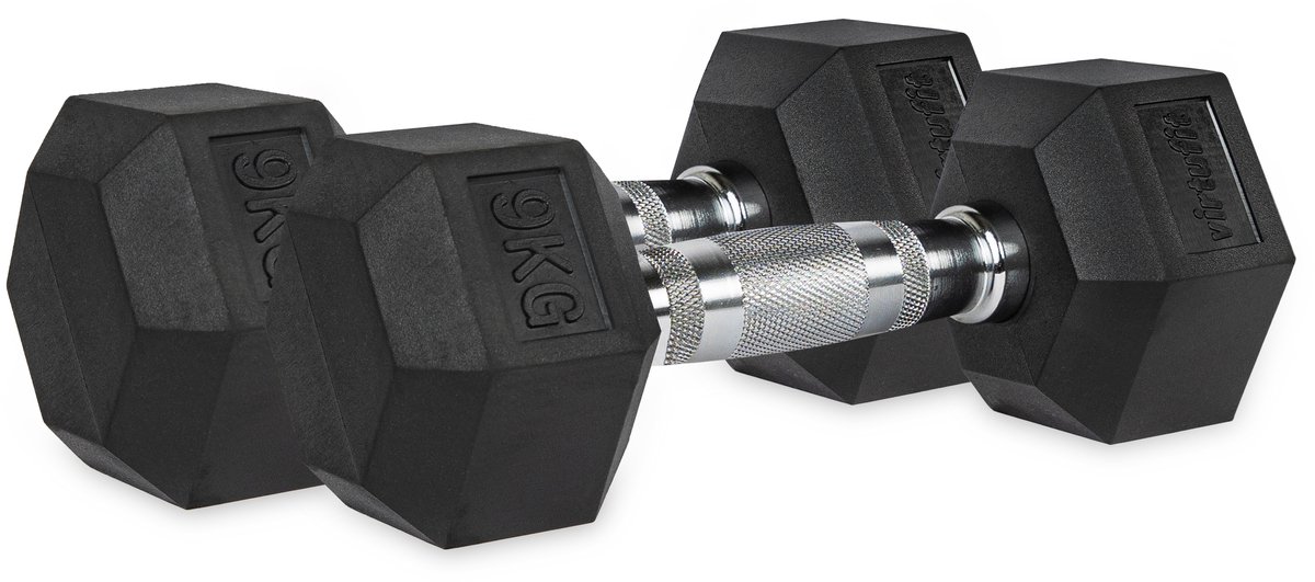 VirtuFit Hexa Dumbbell Pro Set - 2 x 9 kg - Hexagon Dumbbell - Duurzaam en Slijtvast - Krachttraining - Gewicht - CrossFit & Fitness - Geschikt voor Beginners en Professionals - Set van 2