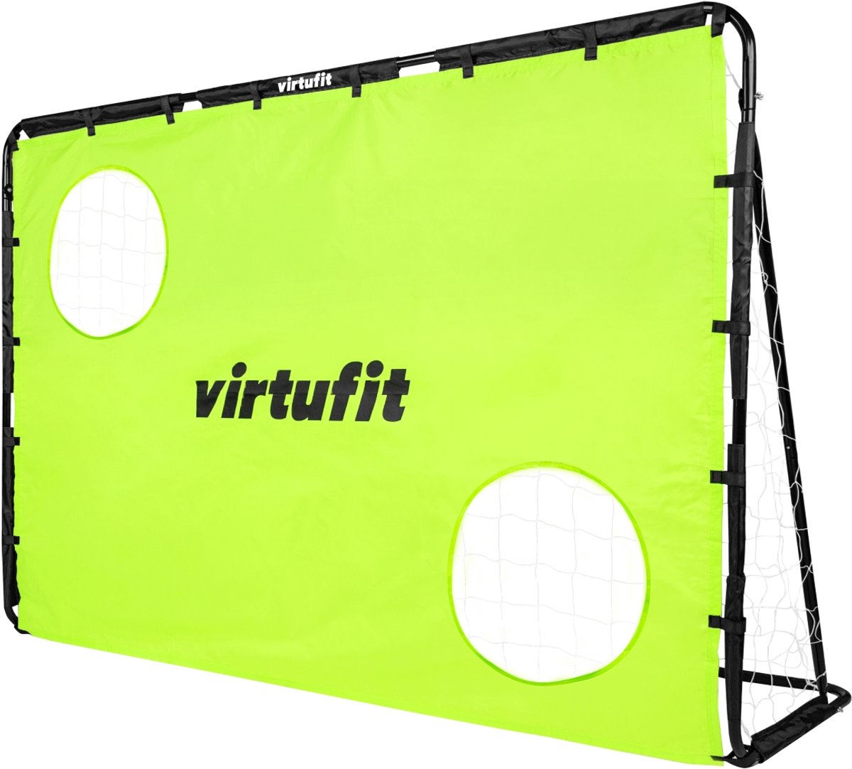 VirtuFit Voetbaldoel - Voetbal Goal - 180 x 120 cm - Groen - Incl. grondankers - Doelwand met 2 schietgaten - Voetbaldoel met gatendoek - Snelle montage