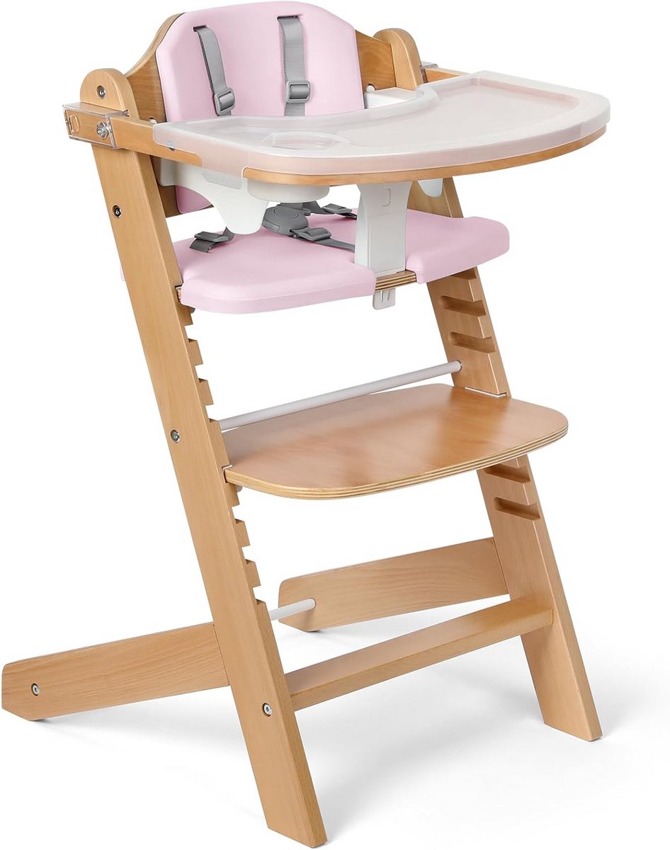 Houten Kinderstoel Groei-meegroeistoel met Kussen, 3 Verstelbare Hoogtes voor Baby en Peuter