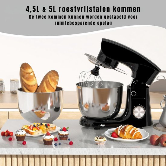 SAVI® Mixer met mengkom - Mixer - Mixer met mengkom keukenmachine - Zwart - ‎14cm x 30cm x 36 cm van Savi — afbeelding 2