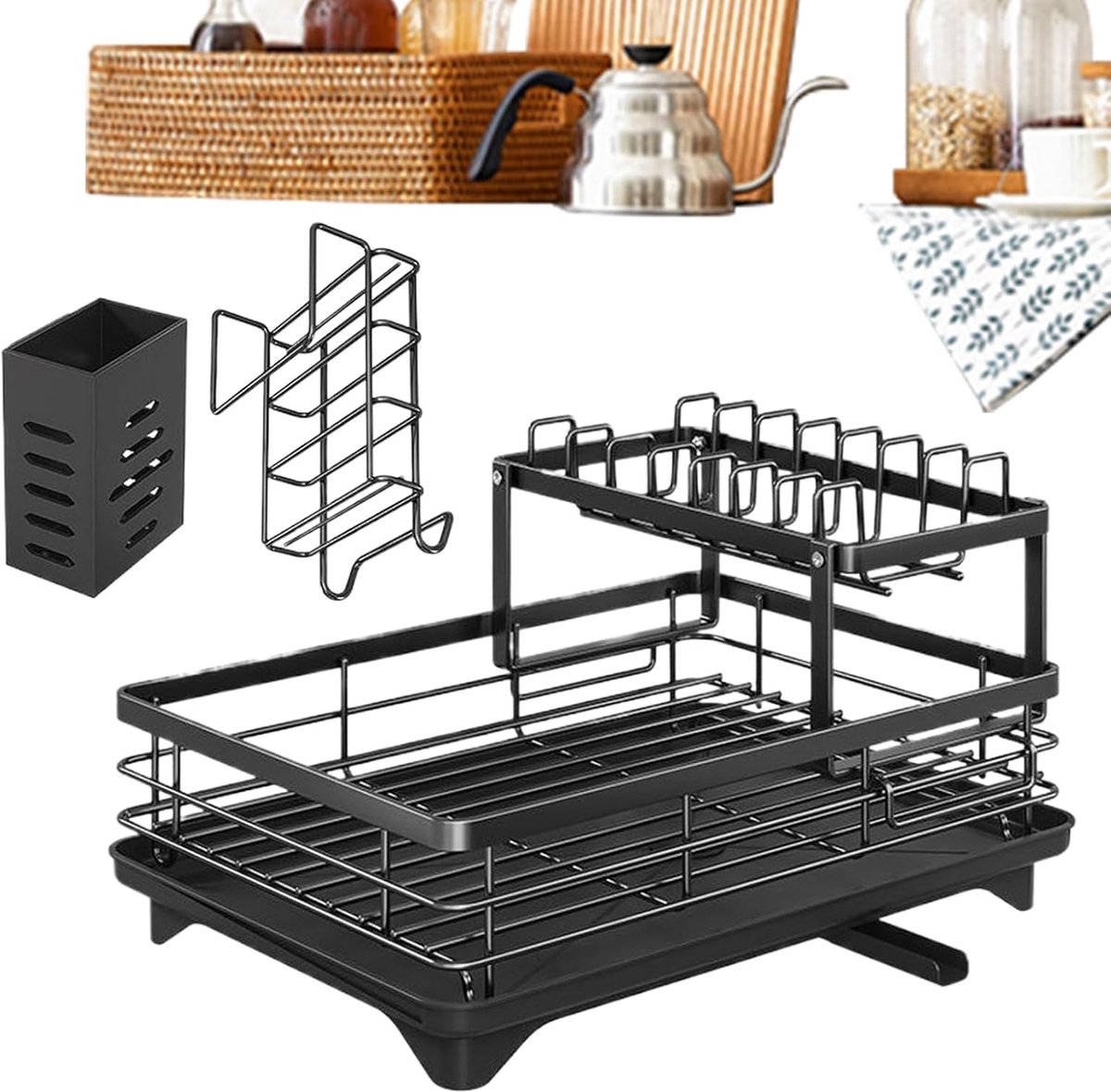 Keuken Afdruiprek - Vaatrek 2 Laags - Ruimte Besparen - Met Bestekbak - 42.5x30x23.5 cm