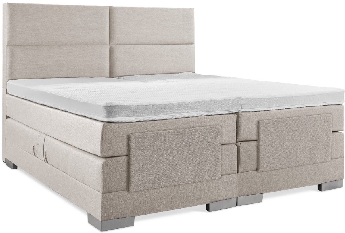 Elektrische Boxspring - 90x220 - Incl. 4 vlaks hoofdbord - Beige met plint