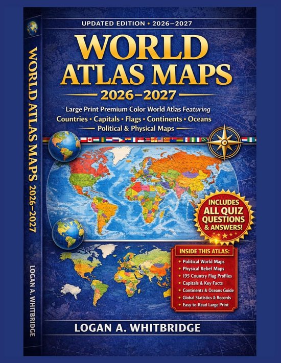 Wereld Atlas - Grote Kaarten - Geografie Leren - Grote Letter Druk - 21 ...