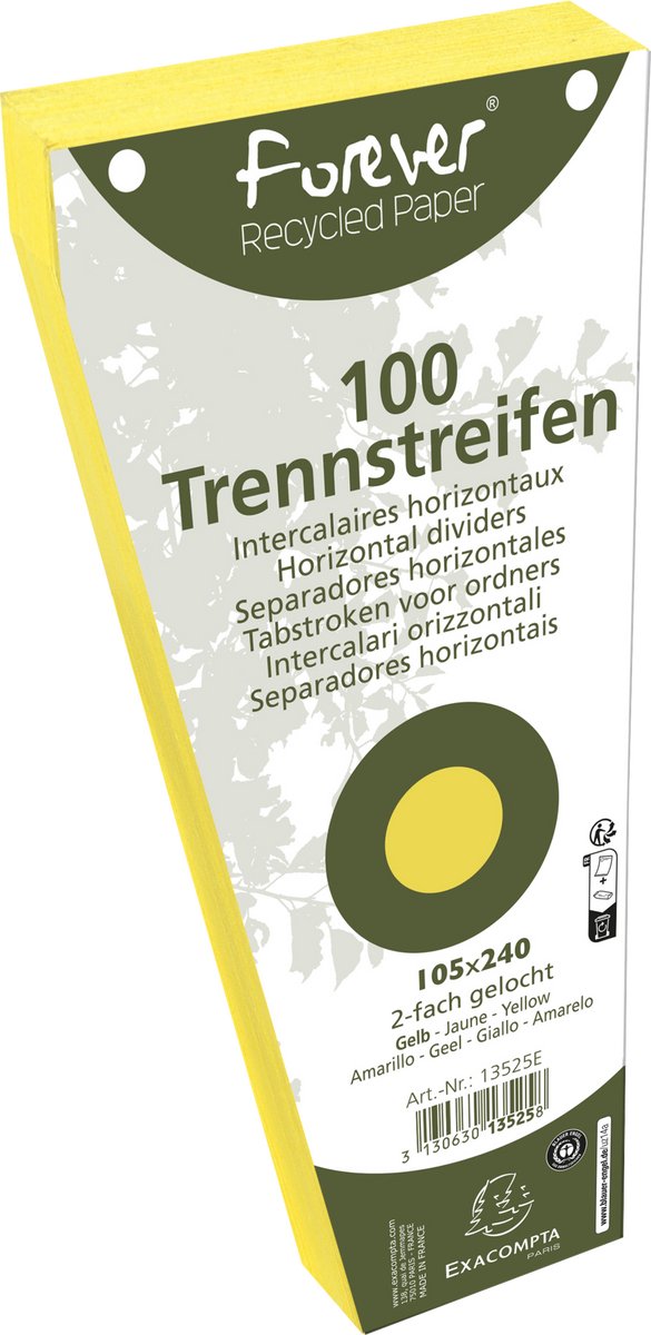 Exacompta 6x FOREVER® Pak van 100 trapezium tabstroken met perforatie 180g - 105x240mm - Geel - 13525E