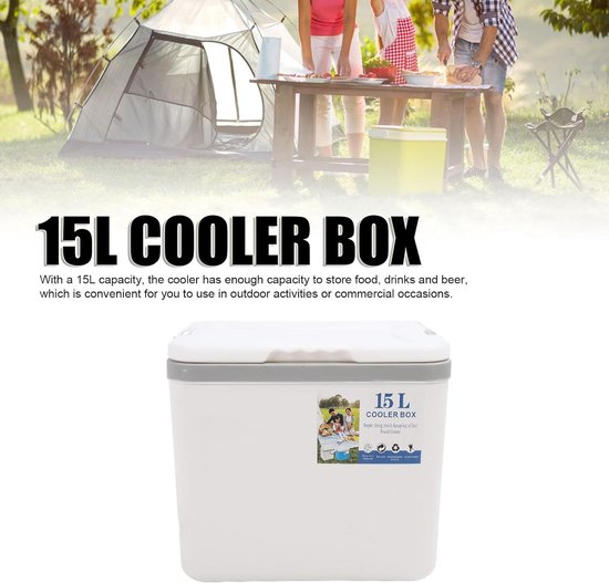 Draagbare Koelbox - Geïsoleerde Cooler Camping Koeler - Buitenactiviteiten - Lekvrij Ontwerp - 15 Liter - Wit — afbeelding 3