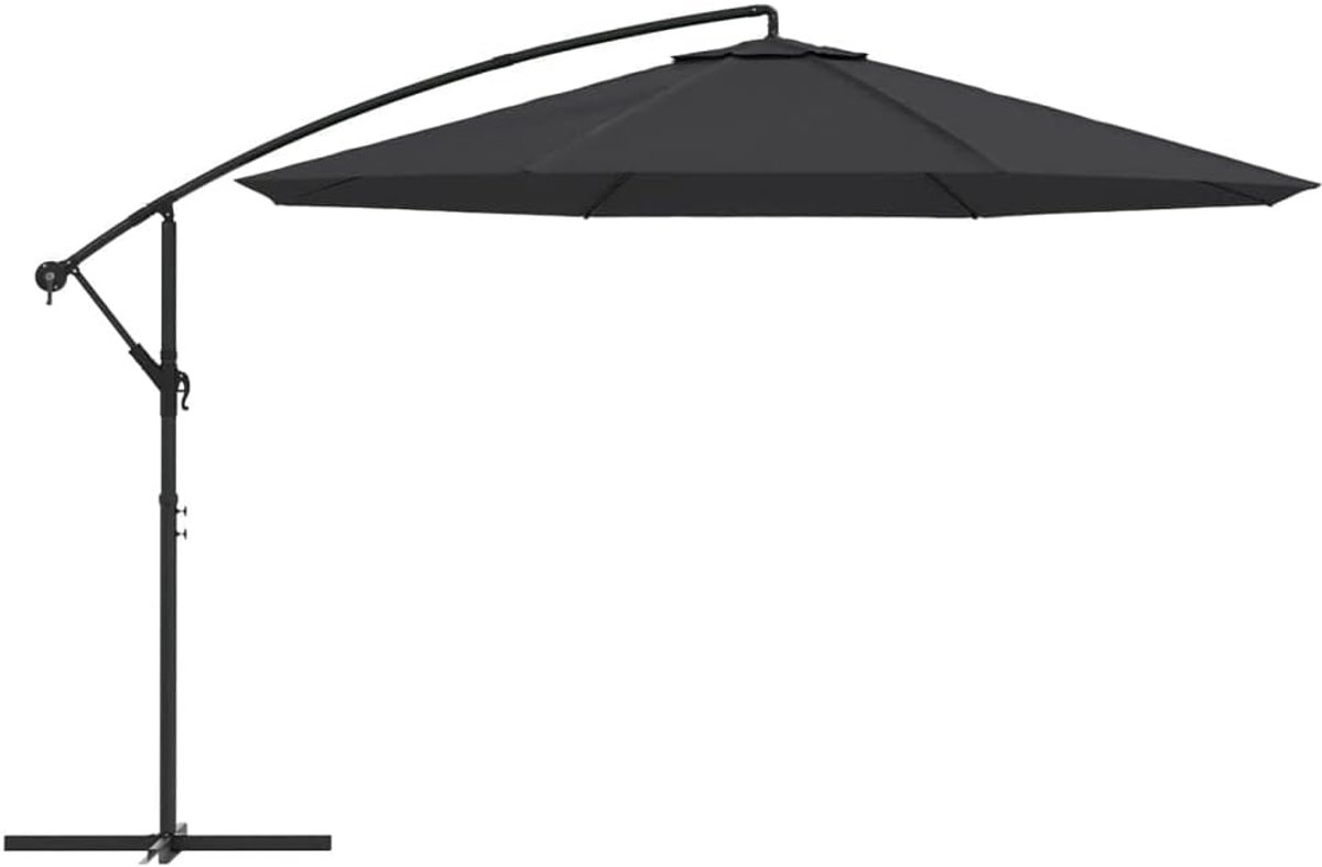 Zweefparasol Aluminium - Tuin Schaduwdoek - Buiten Zitten - Kantelbaar Ontwerp - 350cm Diameter - Zwart – foto 6