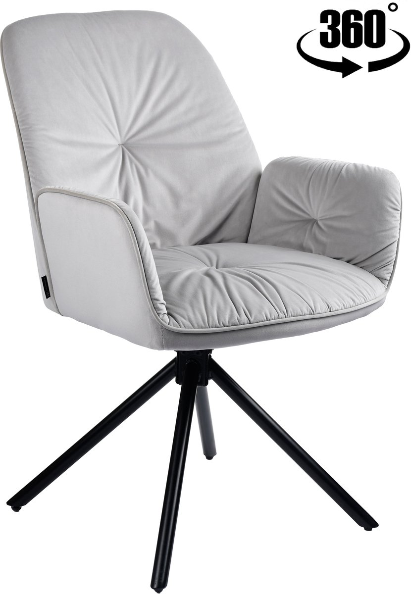 ExitoDesign KOEN - Bureaustoel - Velvet Lichtgrijs - Met Armleuning - 360° Draaibaar