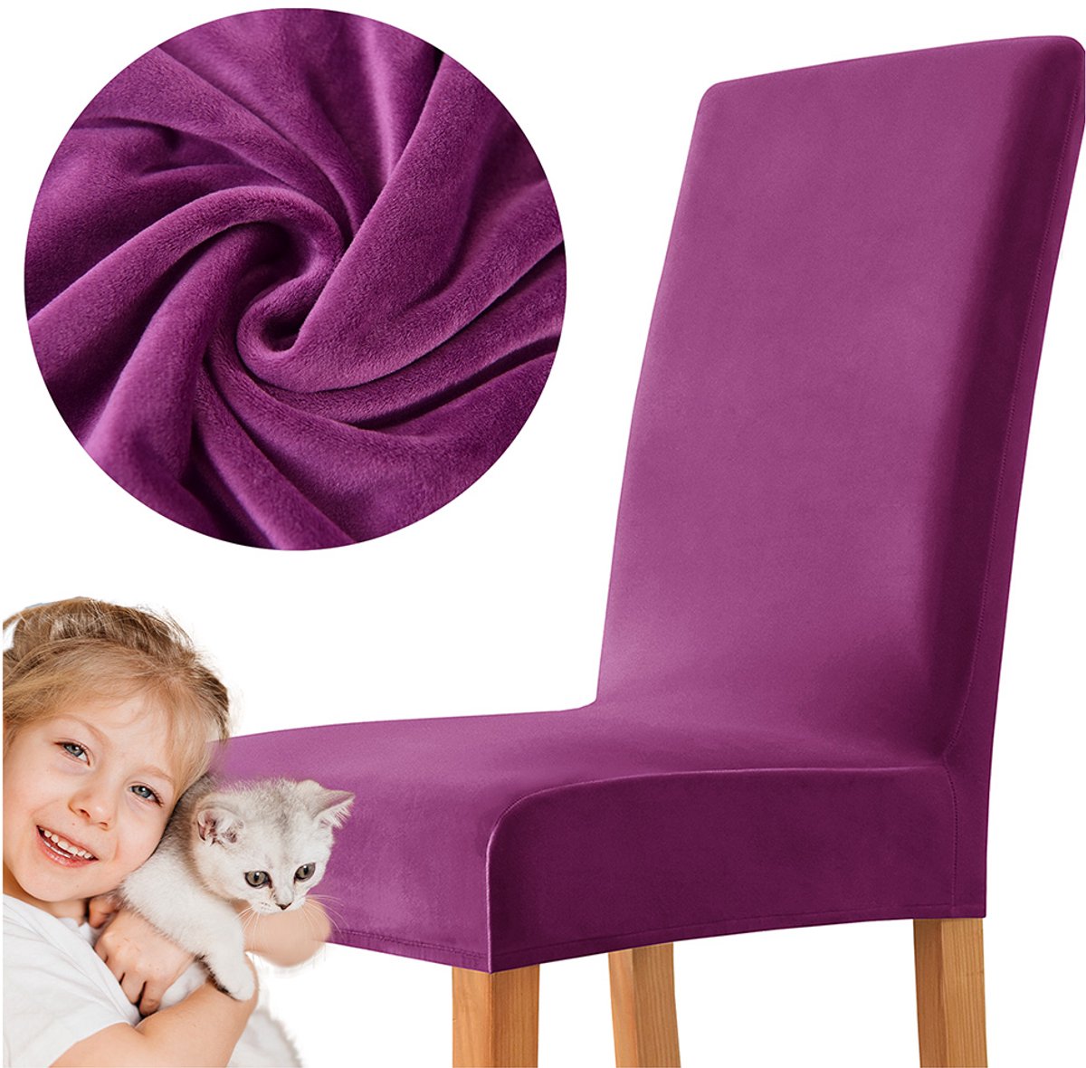 Luxe Velvet Stoelhoes – Paars – Dik Pluche Fluweel – Stretch Stoelbeschermer – Universeel & Wasbaar – Velvet Look – Duurzame Kwaliteit