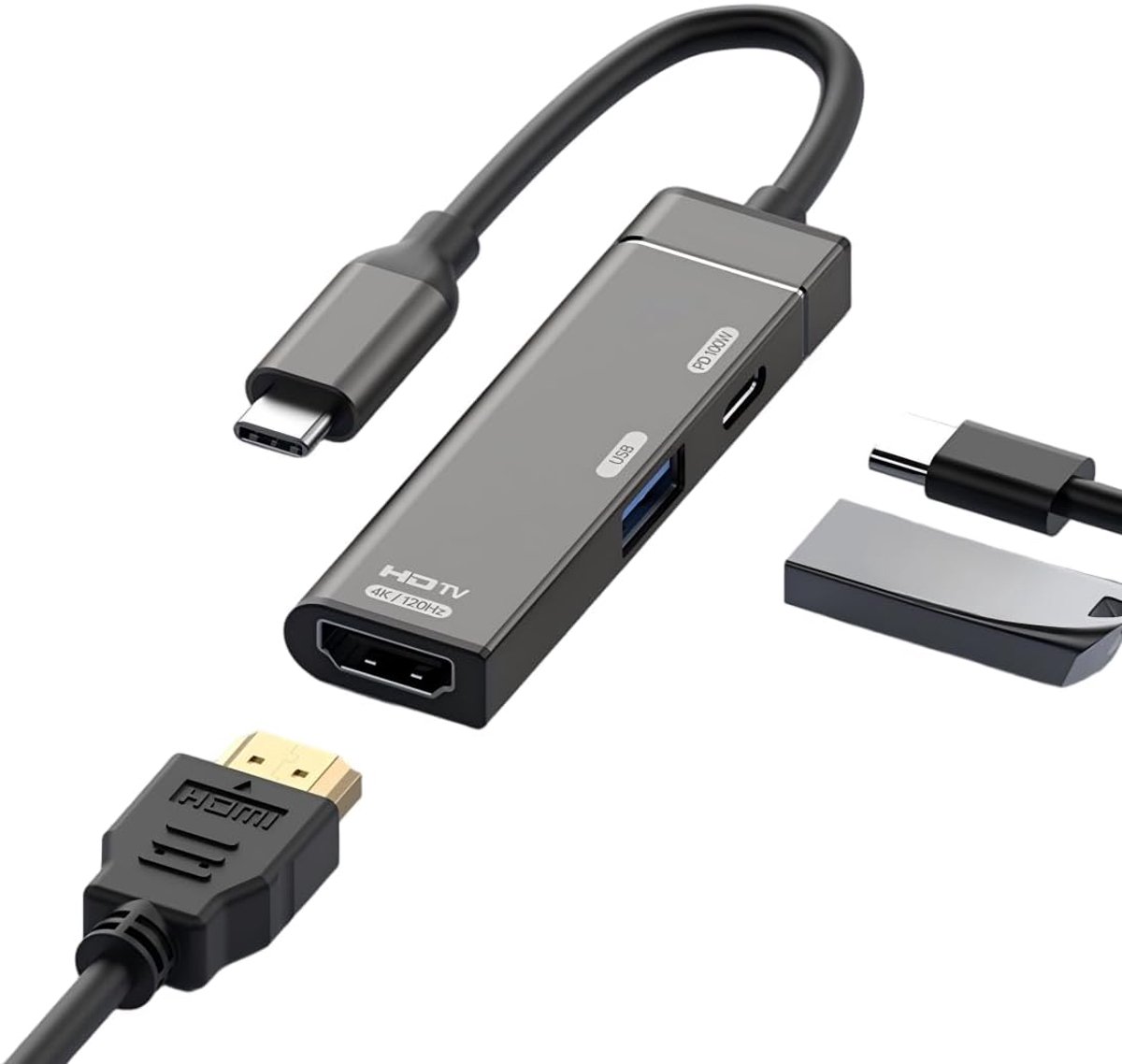 USB C Hub - Adapter Dock - Laptop Uitbreiden - 4K 120Hz HDMI - 100W PD - Aluminium