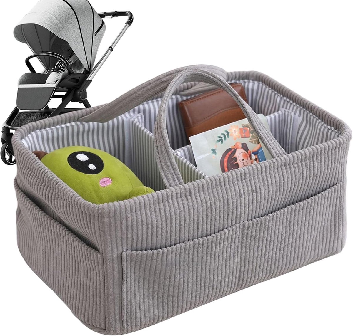 Luiermand Organizer - Draagbare Luiertas - Babykamer Opbergen - Zachte Corduroy Stof - 38 x 25 x 18 cm - Grijs