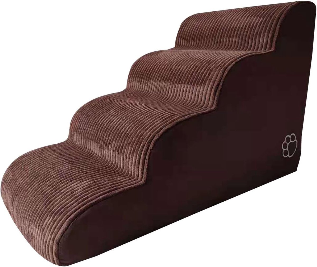 Huisdiertrap 4 lagen - Hondenladder puppy - Veilig op bed - Hoge dichtheid spons - 80x42x50 cm - Bruin corduroy