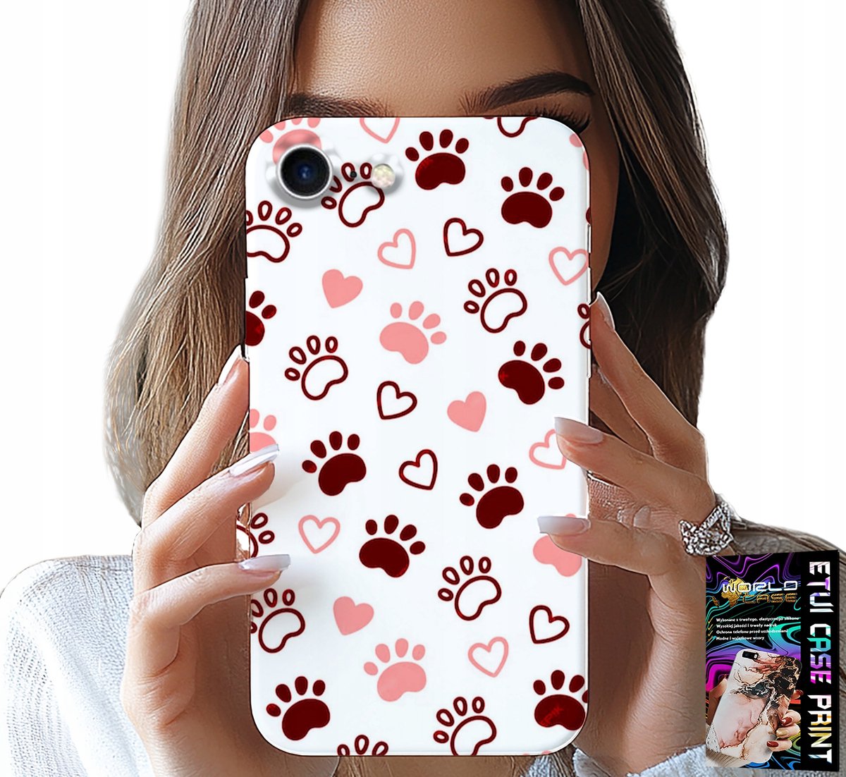 Hoesje voor iPhone 7 / 8 / SE2 - Hondenpootjes op een witte achtergrond, hond, kat, teddybeer