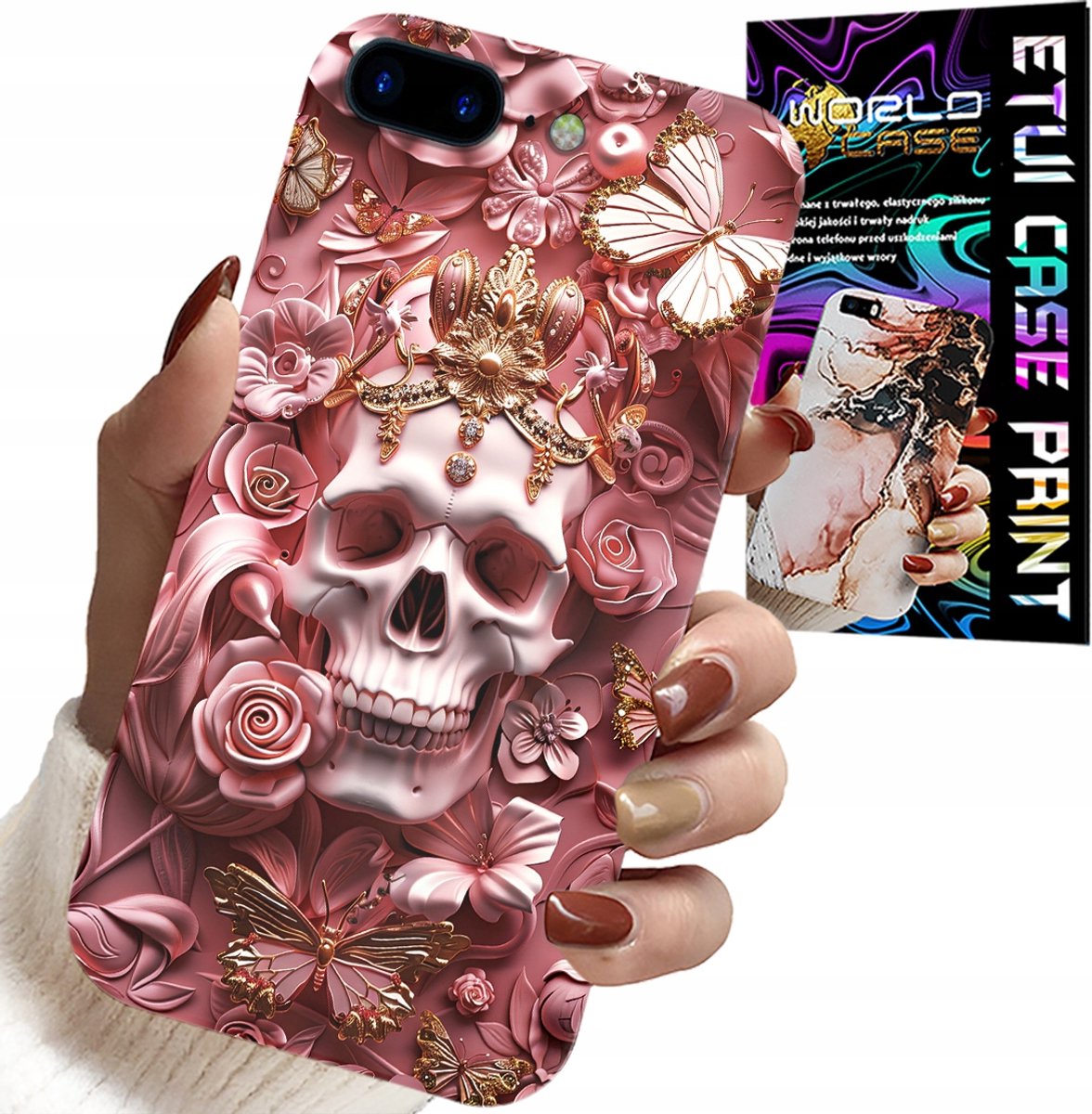 IPHONE HOESJE (7 PLUS) - VROUWELIJKE, MODIEUZE PATRONEN, SCHEDEL MET ROZEN