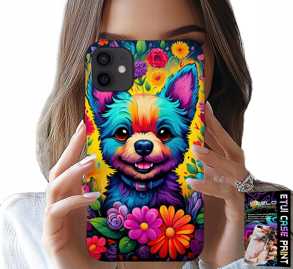 HOESJE VOOR IPHONE 13 MINI - BLOEMENPATROON DOG YORK PLECS
