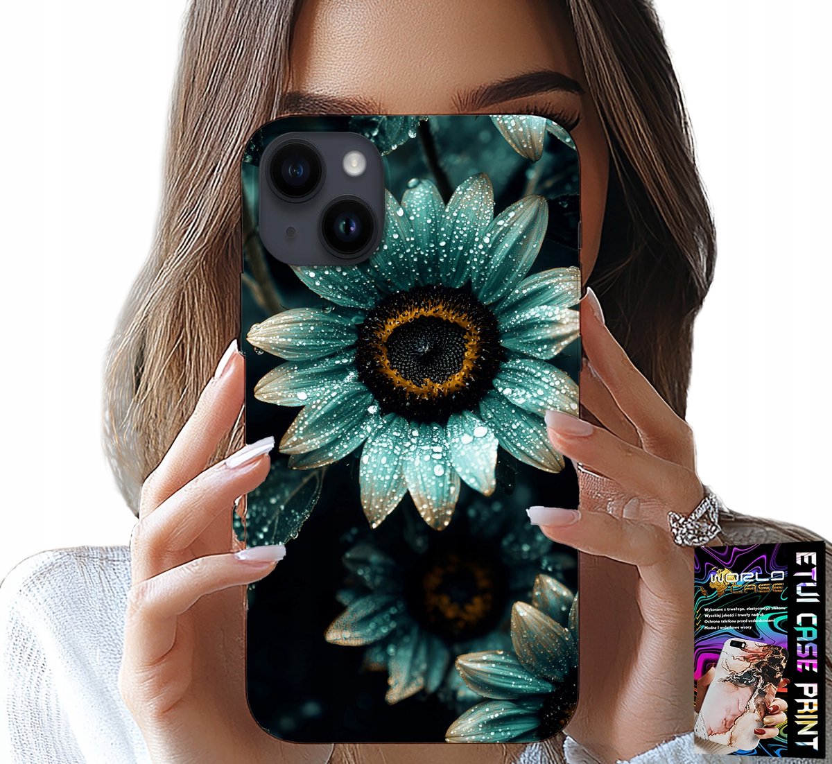 iPhone 14 Plus hoesje - Blauwe gerbera bloem + folie