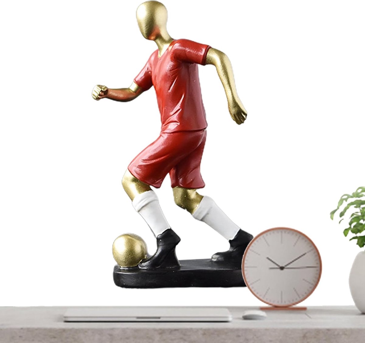Voetballer Beeldje - Sport Decoratie - Bureau en Kamer - Realistisch Kunsthars - 17x10.5x17 cm - Goud