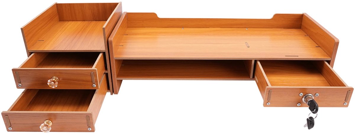 Bamboe monitorstandaard met 3 lades - bureau organizer voor monitor, toetsenbord en telefoon - naturel