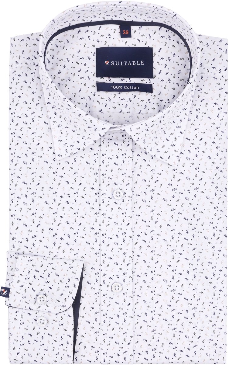 Suitable Overhemd Leaf Print wit - Maat 42 - Heren - Overhemden Formeel