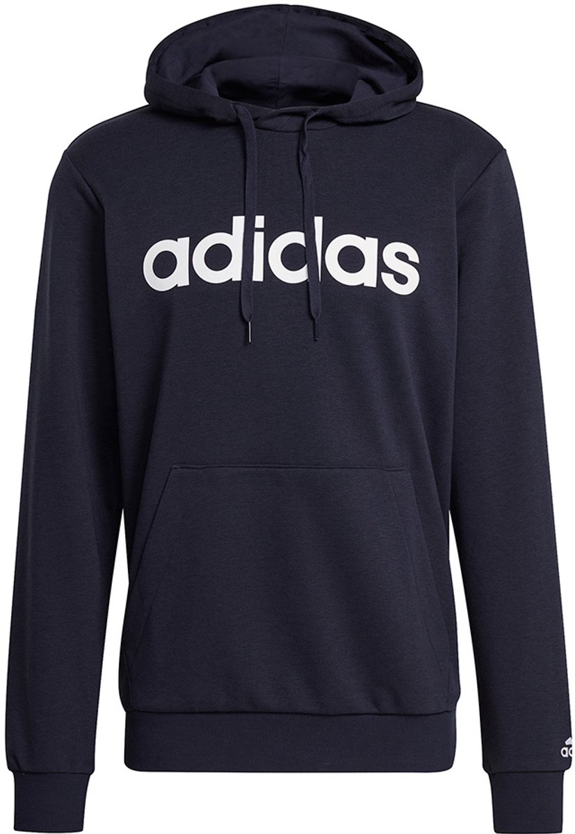 adidas Sweater Heren Essentials French Terry Linear Logo Hoodie Donkerblauw