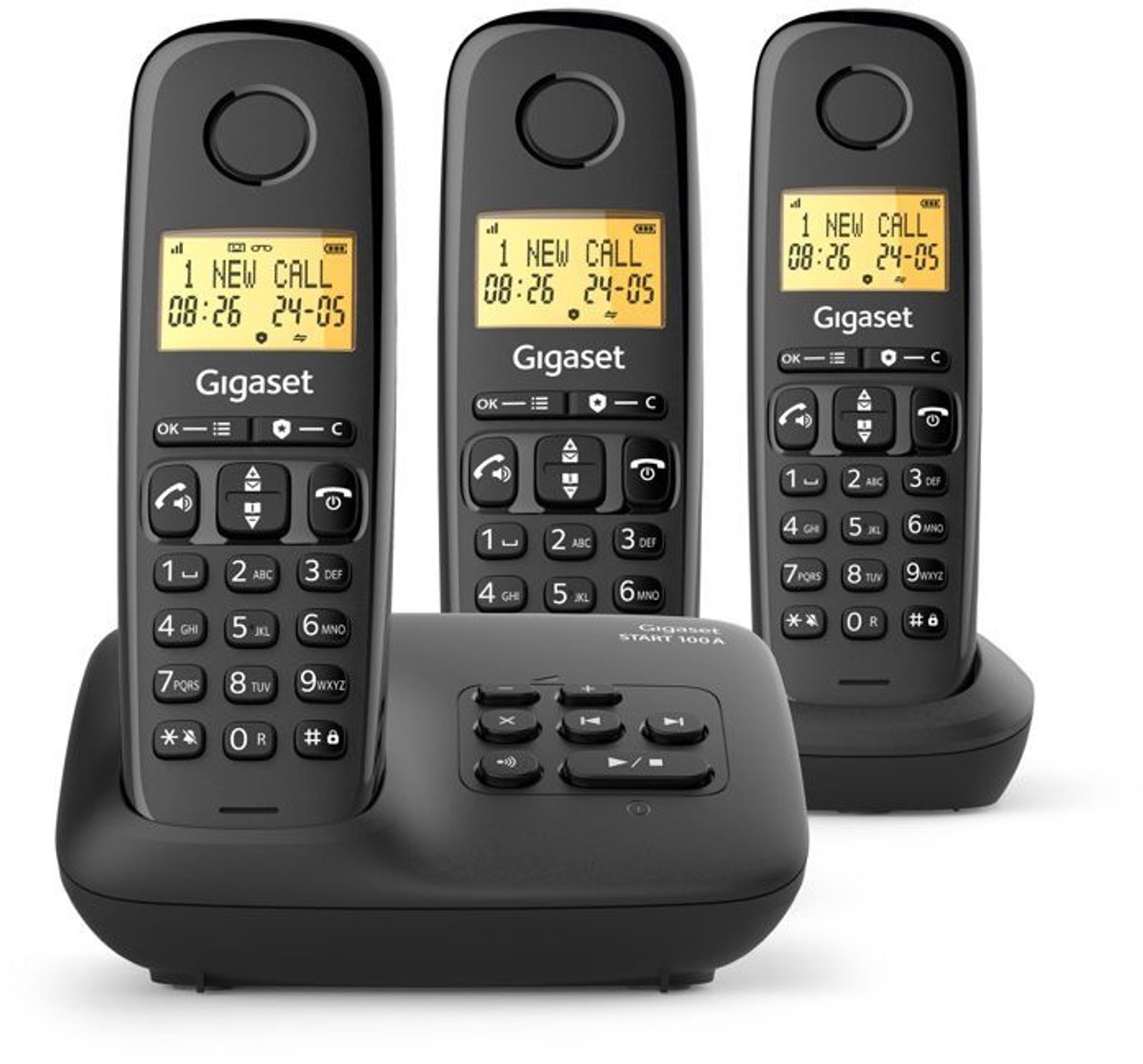 Vaste telefoon - GIGASET - Basic 100A TRIO - Antwoordapparaat - Handsfree - Scherm met achtergrondverlichting - Telefoonboek voor 50 contacten - Oproepblokkering - Zwart