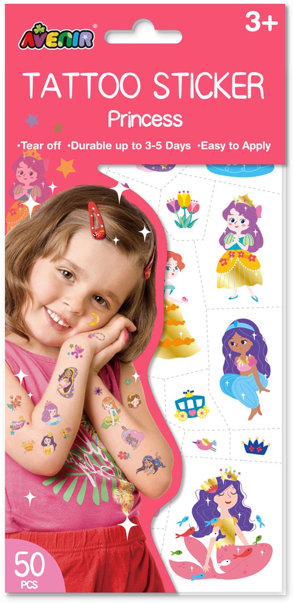 Avenir tattoo stickers - prinses - 50 stuks - blijft 3 tot 5 dagen - 3 jaar afbeelding