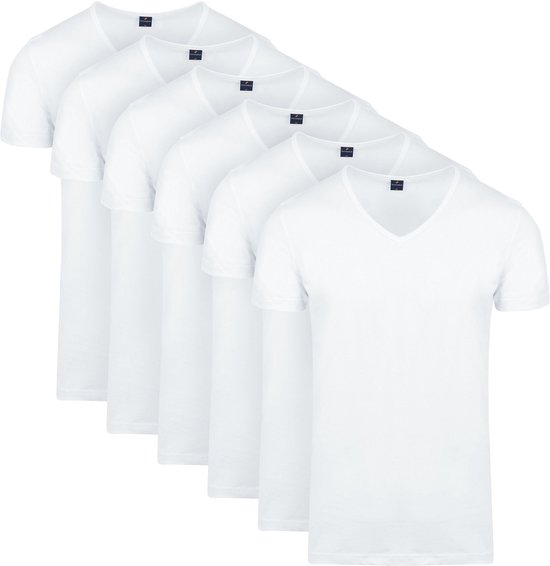 Convient - Vita T-Shirt V-Col Wit 6-Pack - Homme - Taille L - Coupe moderne