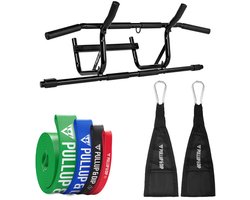 PULLUP & DIP Start - Pull-up & Buikspier Set - Deurmontage Zonder Boren - Inclusief 4 Weerstandsbanden - Met Gevoerde Buiktrainingslussen