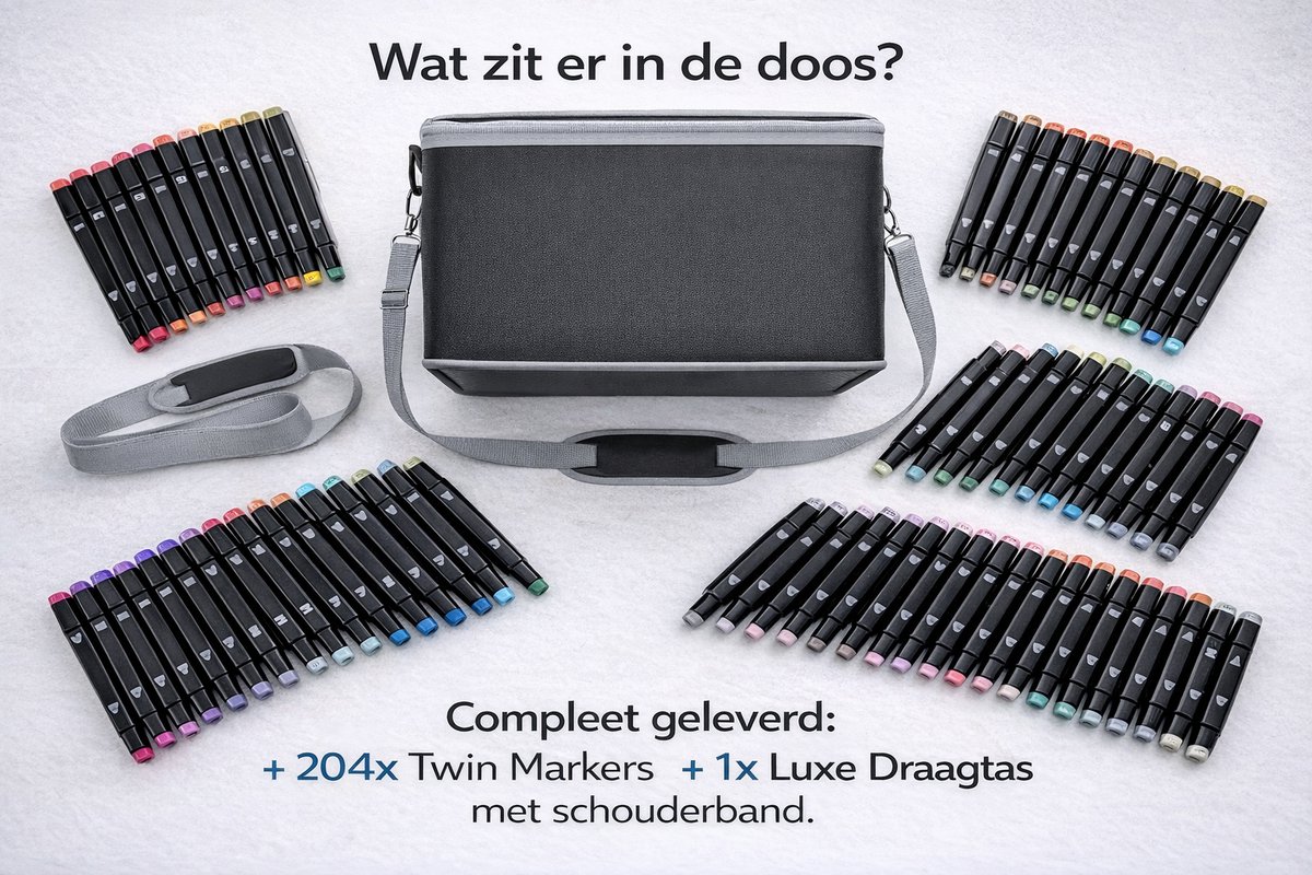 Twinmarkers 204 Stuks - Stift - Professionele Alcohol Stiften Set - Dubbelzijdige Markers voor Tekenen & Manga - Kleuren voor kinderen en volwassenen - Markeerstiften - Tekenset — afbeelding 7
