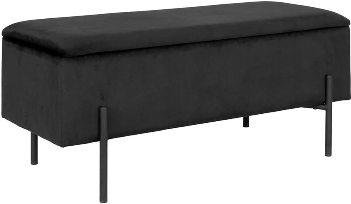 Opbergbank Fluwelen - Zwarte Kruk - Extra Opbergruimte - Stijlvol Meubelstuk - 95x36x46 cm - Zwart