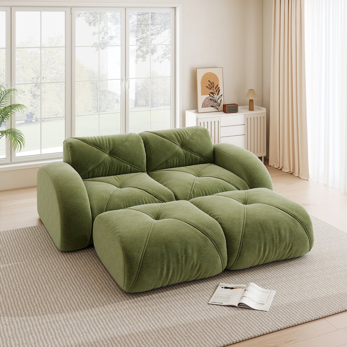 STILVORA Sofa 2-Zits - Modulair Met 2 Hockers - Frameloos Comfort Voor Woonkamer En Appart