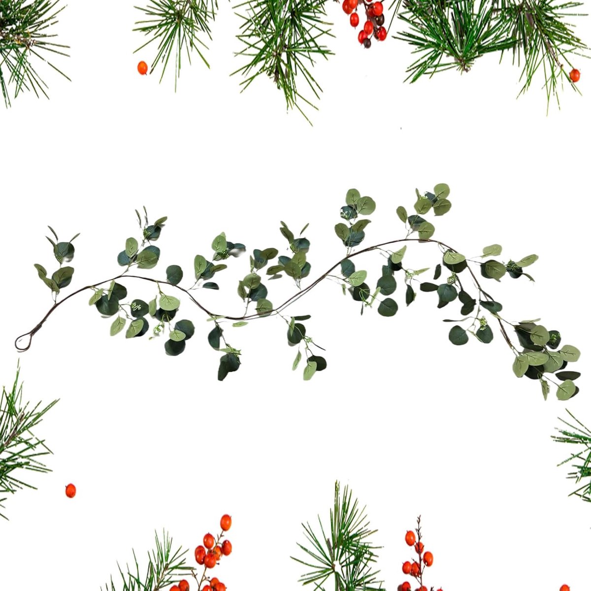 Eucalyptus Guirlande - Kunst Ranken - Feest Decoratie - Met LED Verlichting - 1.8 Meter Lang - Groen