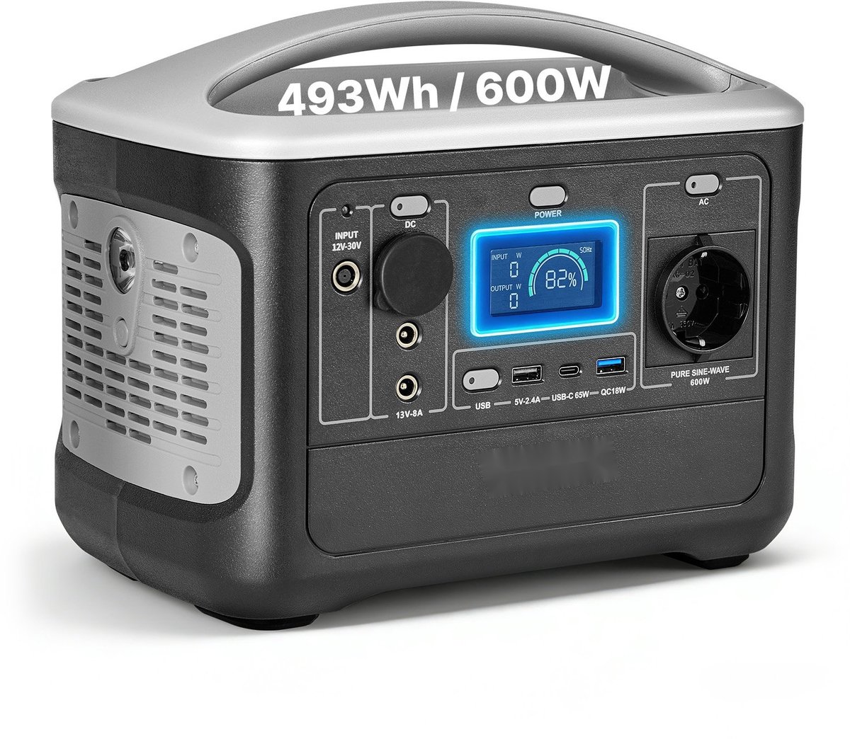 Draagbare powerstation / zonnegenerator - 600W 493Wh LiFePO4-accu - Zeven Uitgangen - Noodstroom Voor Thuis - Voor Camping & Camper - Zonnepaneel Niet Inbegrepen
