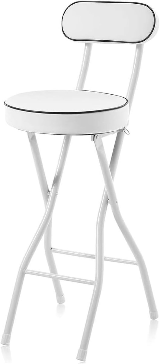 Inklapbare Barkruk - Opvouwbare Stoel - Keuken Kantoor - PU Gevoerde Zitting - 75 cm Hoog - Wit