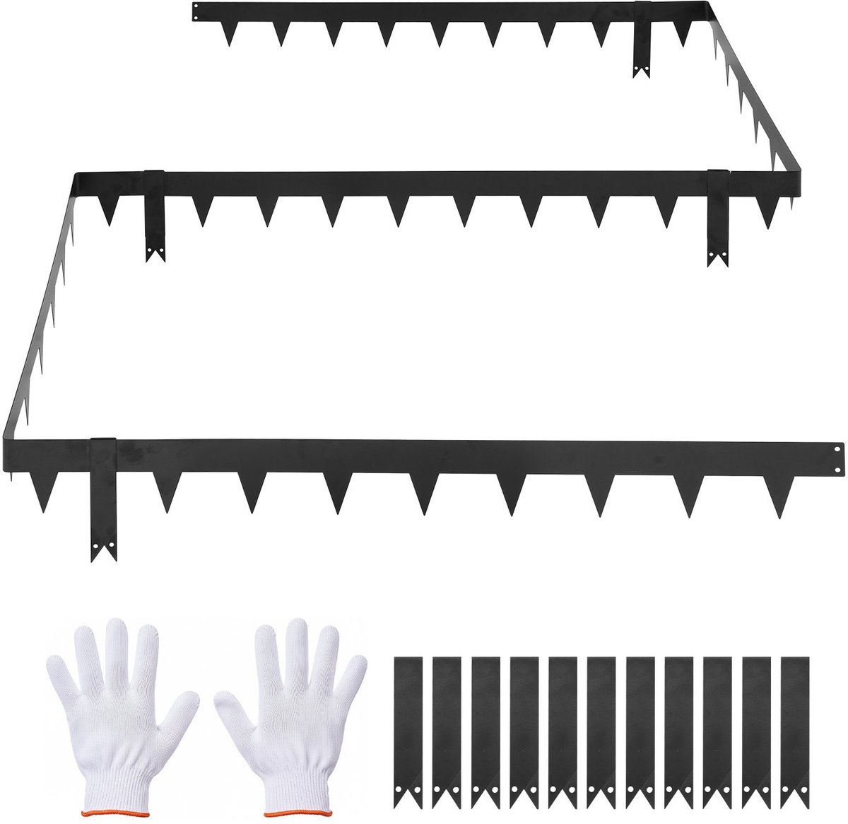 Gazonrand - Metalen Tuinborder - 10-delige Set - 101,6x11,43 cm - Gegalvaniseerd Staal - 11 Bevestigingsclips - Maairand voor Bloembedden en Paden - Totale Lengte 10,16 m - Zwart