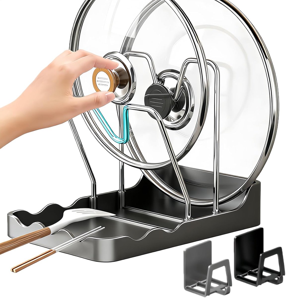 Dekselhouder - Opbergrek - Keuken organiseren - 2-in-1 ontwerp - 65 x 145 cm - Grijs