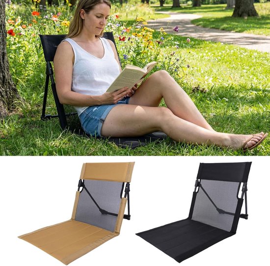 Draagbare Stoel - Zitje Laag - Buiten Ontspannen - Opvouwbaar Ontwerp - 21 Inch Rugleuning - Zwart — afbeelding 4
