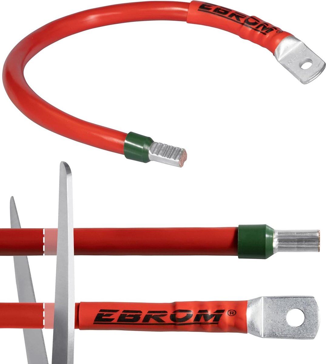 Accukabel met ring - Pluskabel starterkabel - Voertuig stroom - Kant-en-klaar gemonteerd - 16 mm² M10 - Rood