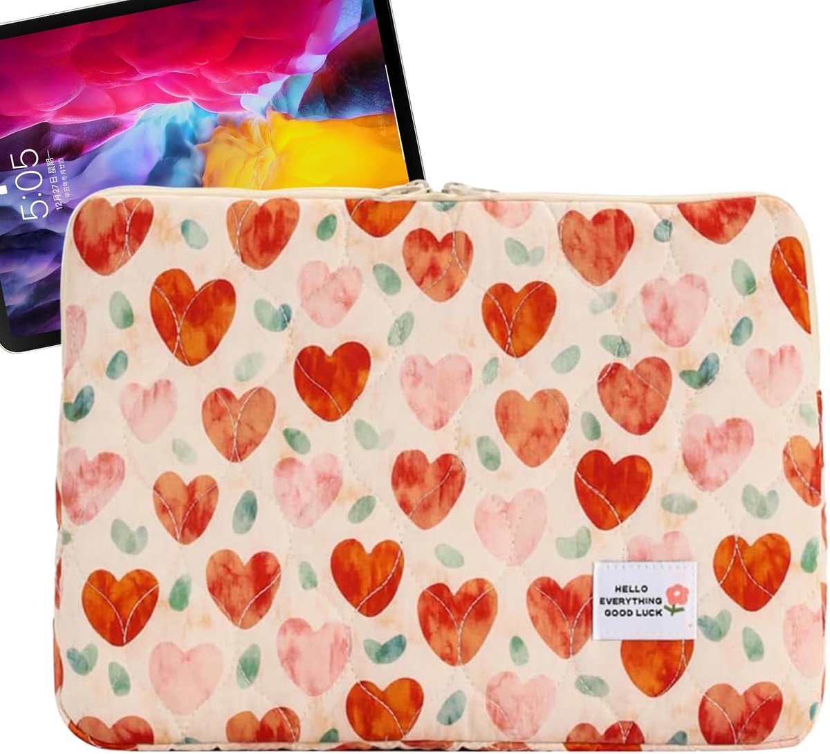 Laptop Mouwtas - Beschermhoes Laptop - Dagelijks Gebruik - Bloemen Design - 355 cm - Rood Hart