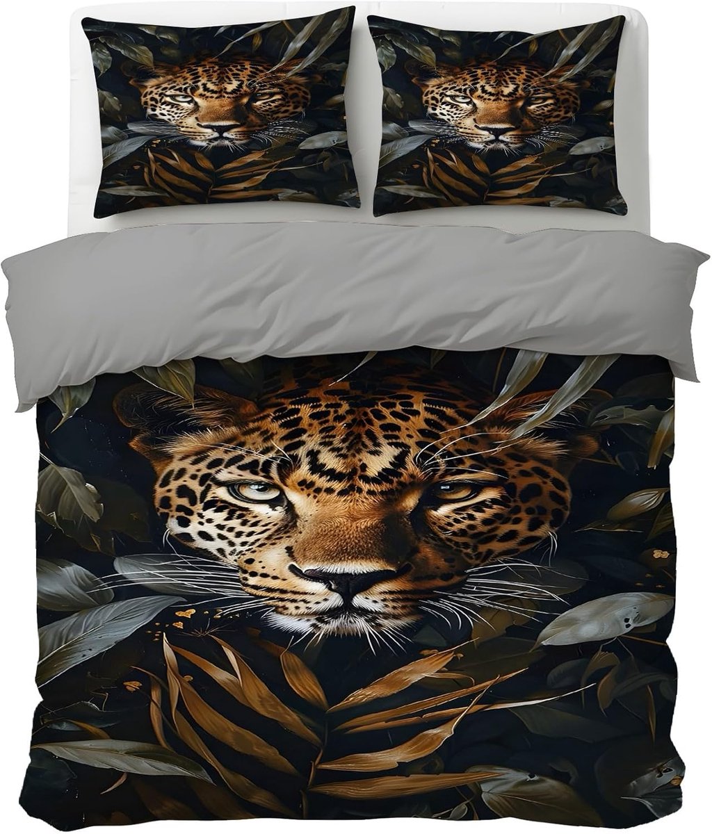 Peuter Dekbedovertrek - Beddengoed Set - Slaapkamer Decoratie - Ademend Zacht Materiaal - 120x150cm - Luipaard Planten