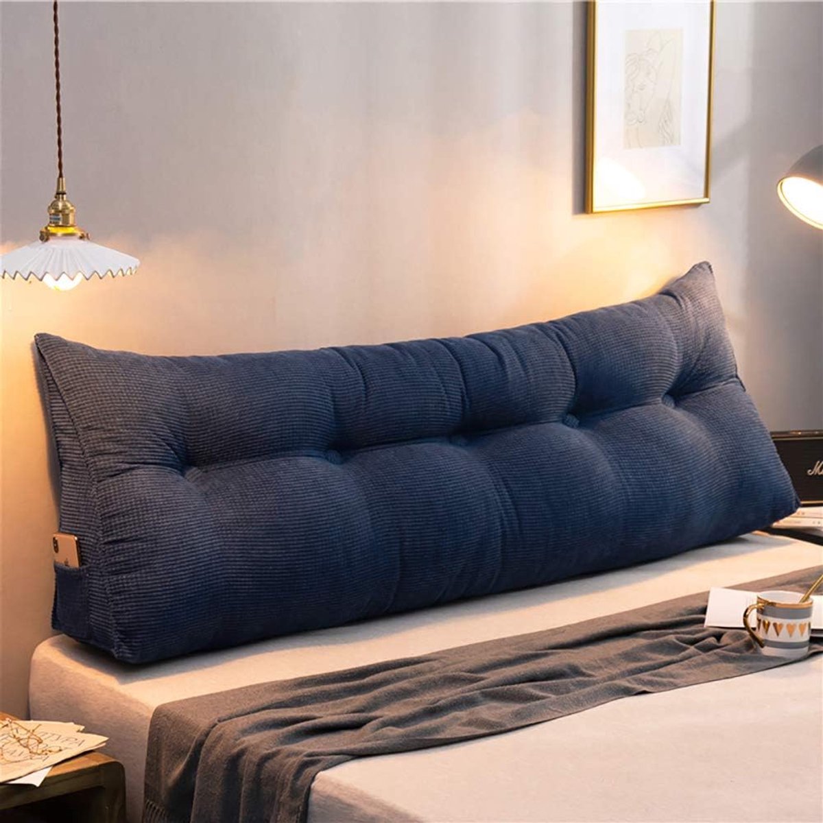 Wigkussen Bed - Rugsteun Kussen - Lezen Ontspannen - Driehoekige Vorm - 100x25x50cm - Blauw