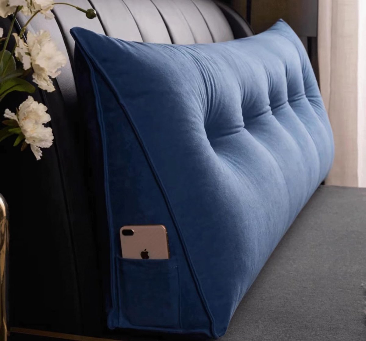Driehoekig Kussen - Wigkussen Bed - Lezen Ontspannen - Afneembare Hoes - 100x50x20cm - Blauw